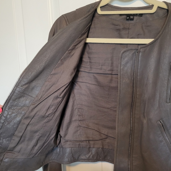 Theory Fida Lamb Leather Jacket Size Small Taupe - Picture 8 of 12